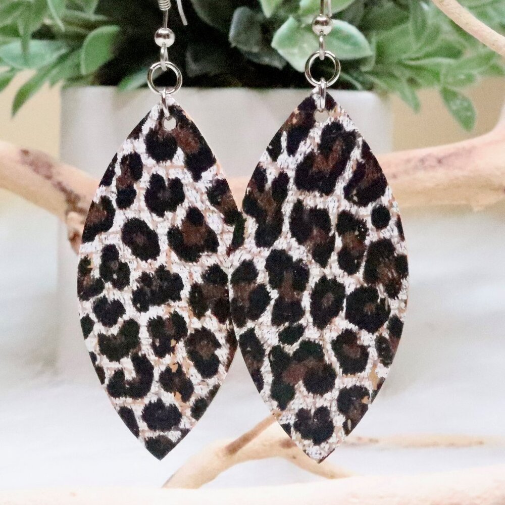 Leopard Print Leather Petal Earrings